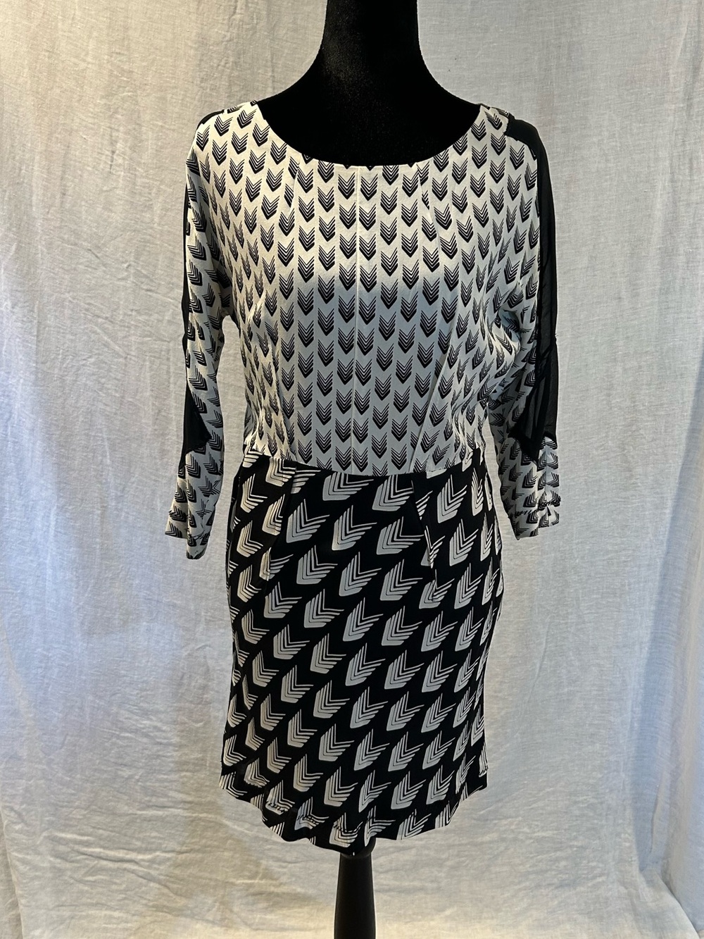 rag & bone Black and White Geometric Long Sleeve Dress